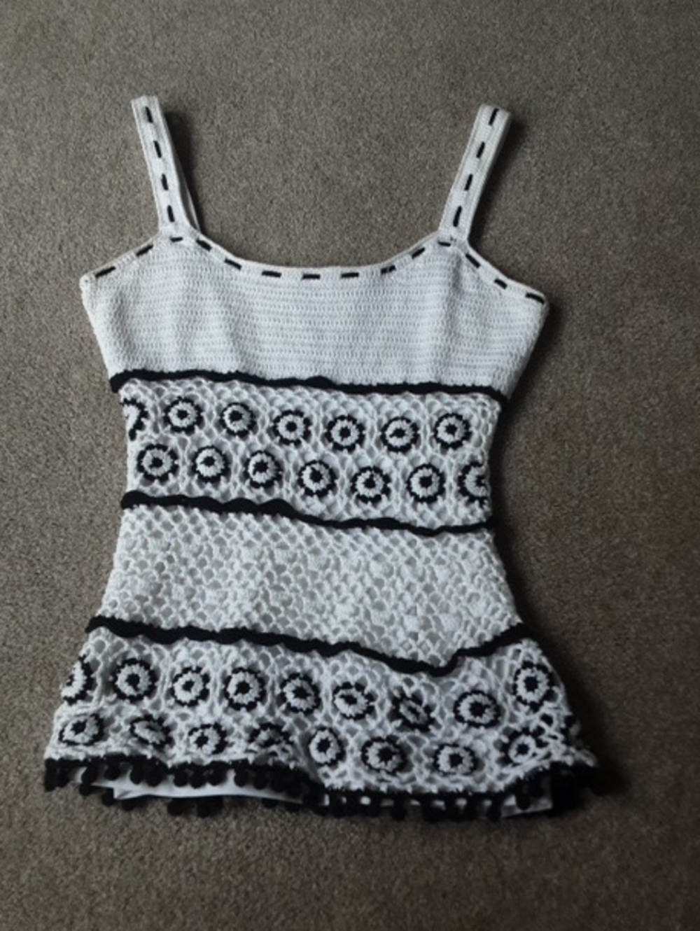 INC International Concepts White & Black Crochet Camisole Tank